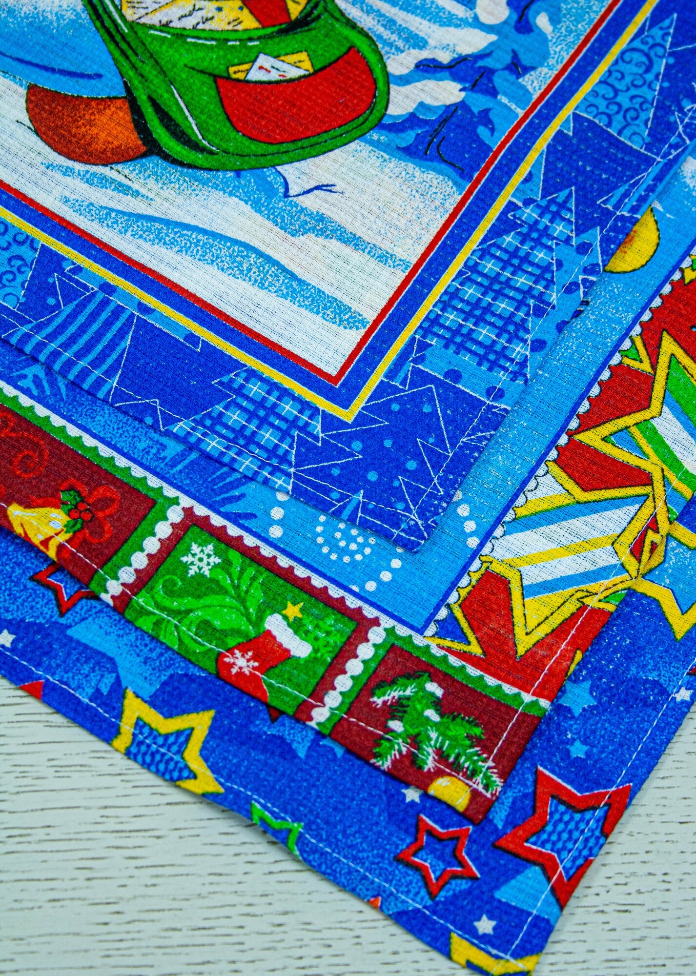 Полотенца кухонные новогодние набор 3 шт Дед мороз синий - фотография № 6