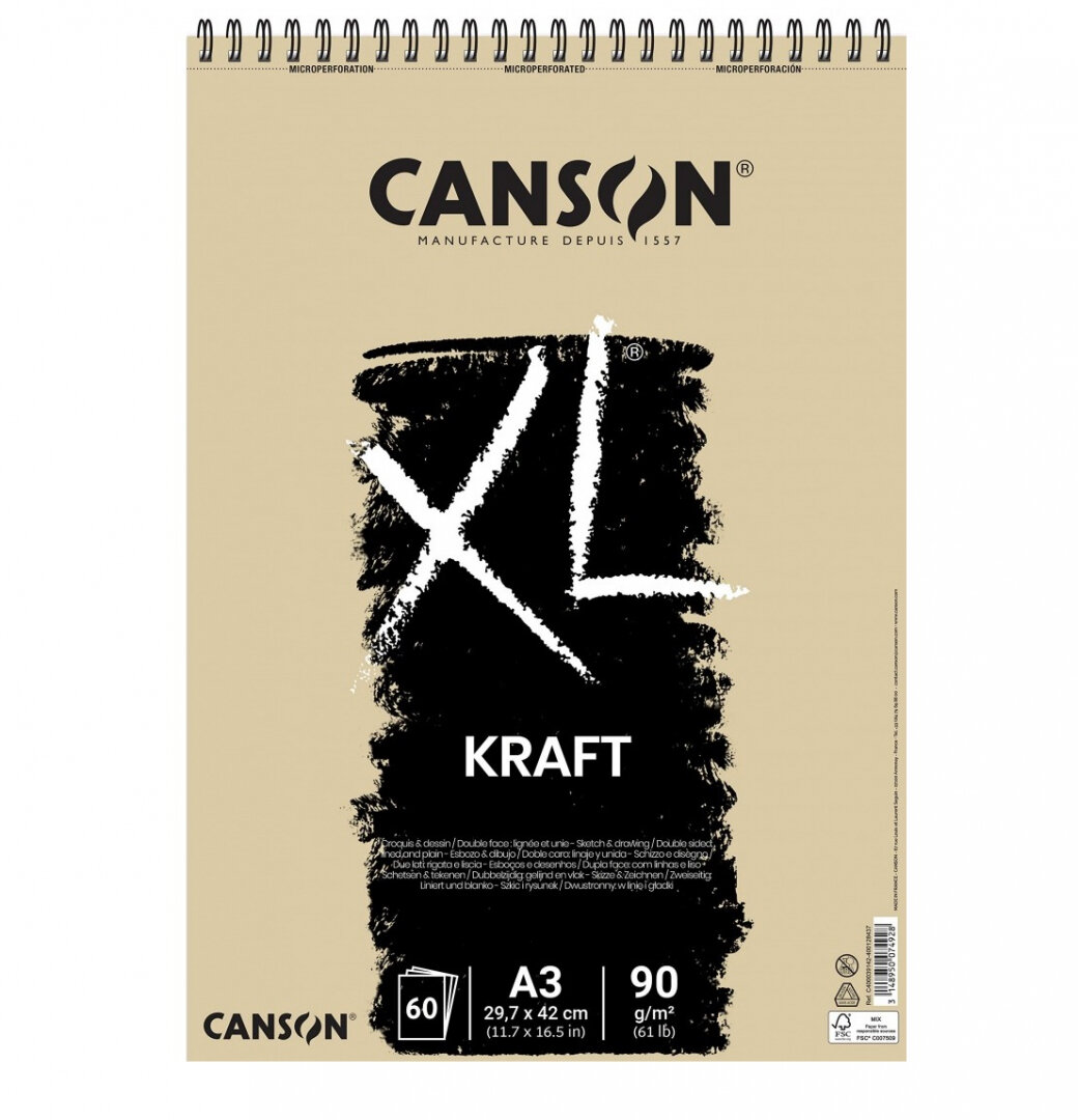 Canson Альбом "XL" Крафт, 60л, А3, 90г/м2