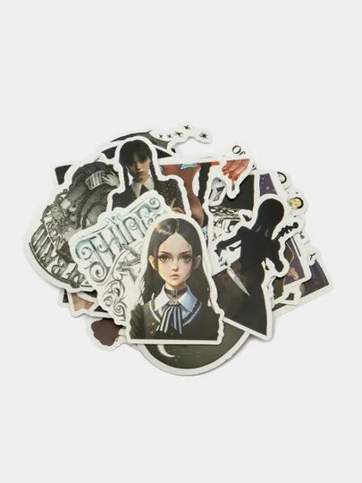 Набор наклеек Wednesday Уэнсдей, семейка Адамс, винил, стикерпак, 50 шт — фото 1