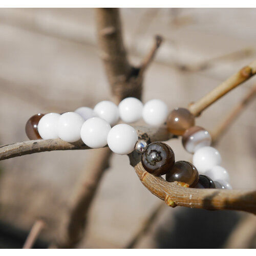 фото Браслет-нить, агат, 1 шт., размер 15 см, размер xs, белый, бежевый saimon_znaet