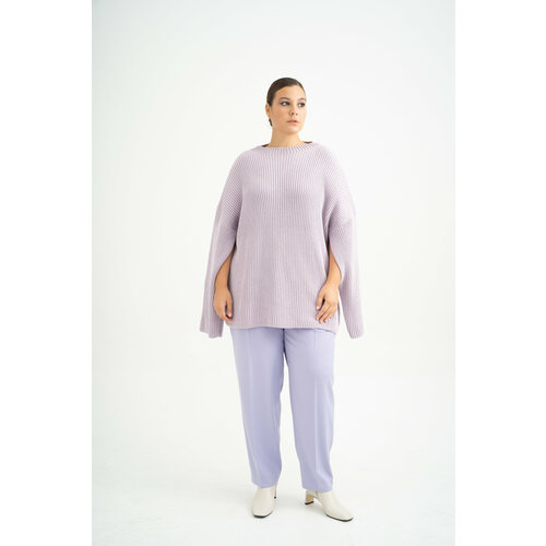 Джемпер Modress, длинный рукав, свободный силуэт, удлиненный, размер 64/68, фиолетовый