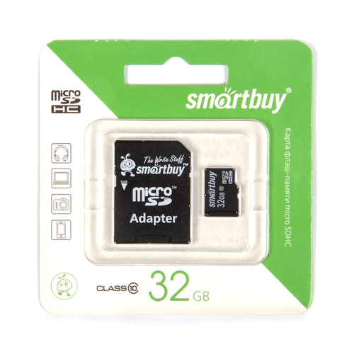 Карта памяти micro SD 32Gb + адаптер SD Smartbuy class10