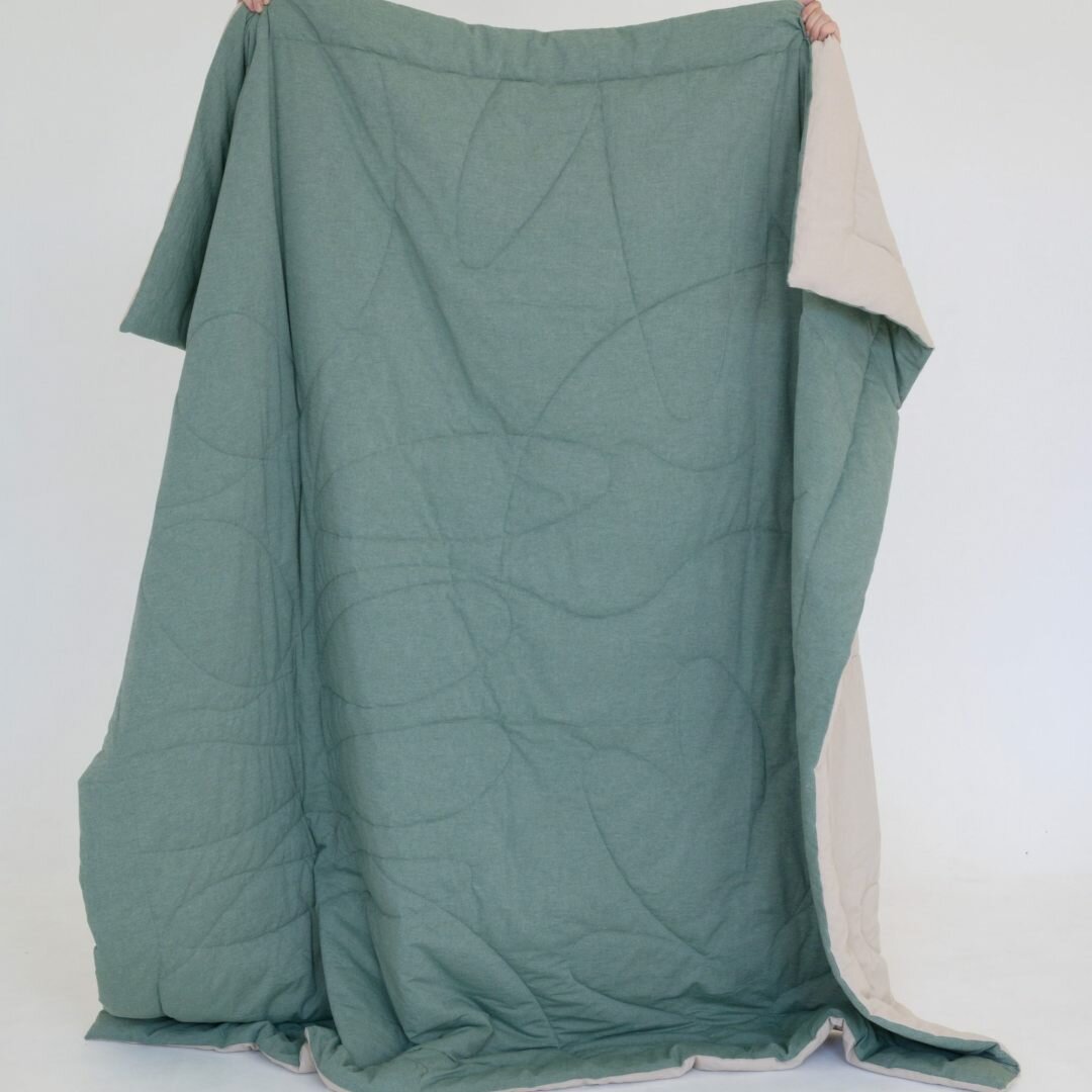 Одеяло MORФEUS - «YURA» из вареного хлопка - Бежево-зеленый - фотография № 4