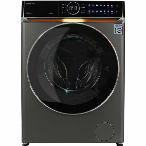 Стиральная машина Hiberg i-DDQ10 - 814 Sd загрузка 8 кг с паром УФ-стерилизация инверторный двигатель с прямым приводом темно-сераячерная 71990₽