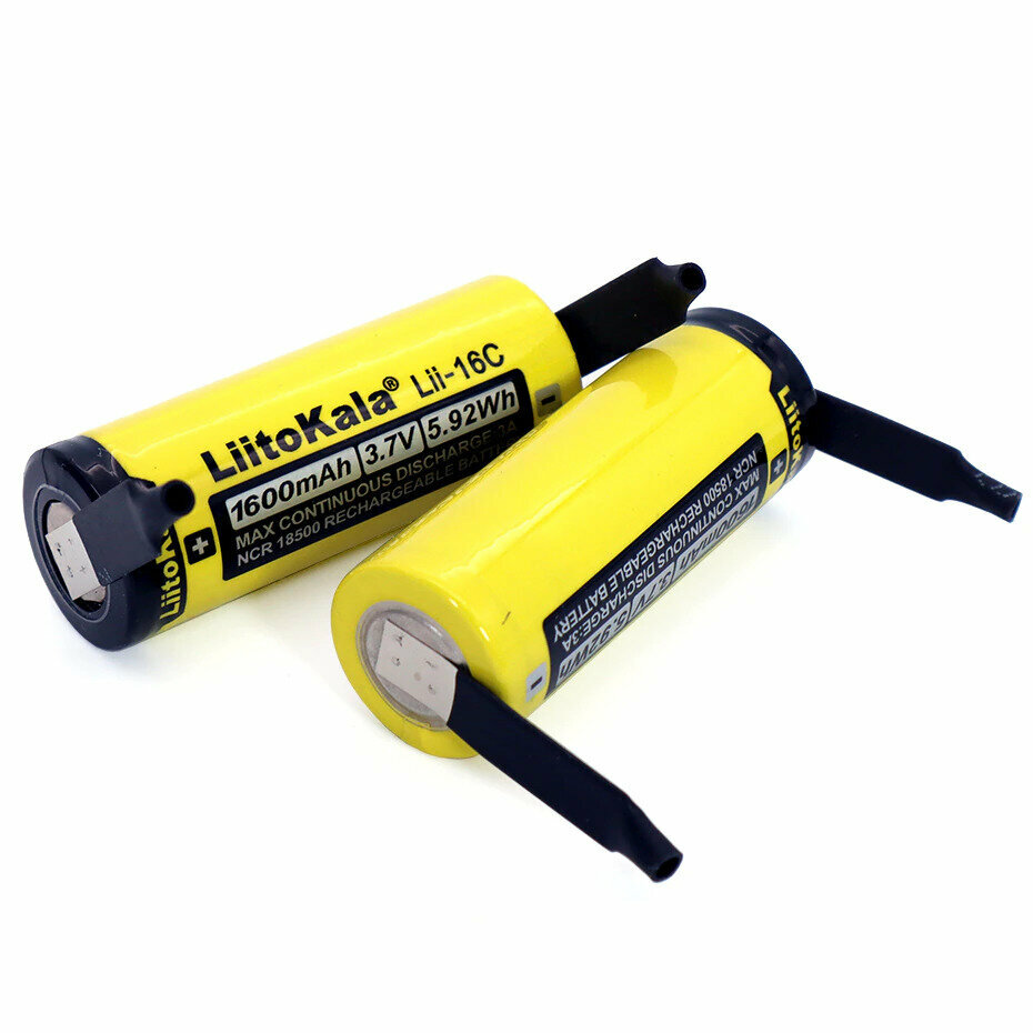 Аккумулятор Liitokala Lii-16C 18500 3.7V 1600mAh с контактами под пайку для ирригаторов, триммеров, щёток — фото 4