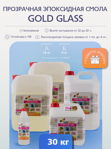 Изображение товара Эпоксидная смола Poly Max Gold Glass, прозрачная, 30кг