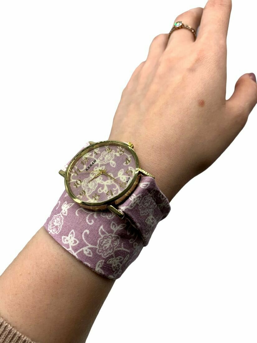 Наручные часы часы с мягким ремешком - лентой темно розовые с узором