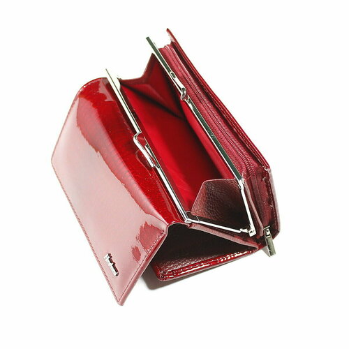 Кошелек САЛОТТИ Лаковый кошелёк в три сложения, фактура лаковая, красный