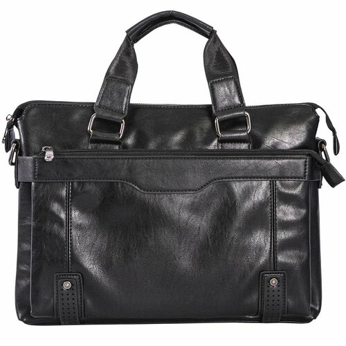 Портфель Catiroya 169-5, экокожа, гладкая фактура, на молнии, карман для планшета, отделение для ноутбука, вмещает А4, водонепроницаемый, с плечевым ремнем, черный