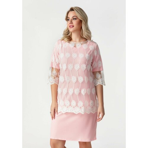 фото Платье полуприлегающее, размер 52, розовый belezza
