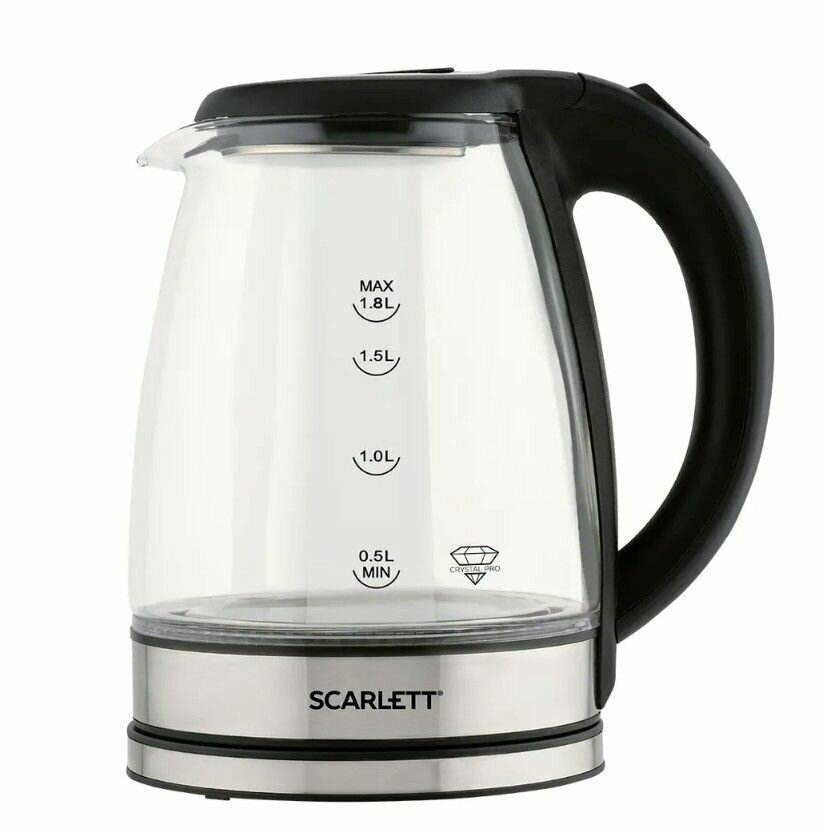 Scarlett Чайник электрический SC-EK27G88, 1800Вт, 1.8л, стекло, черный