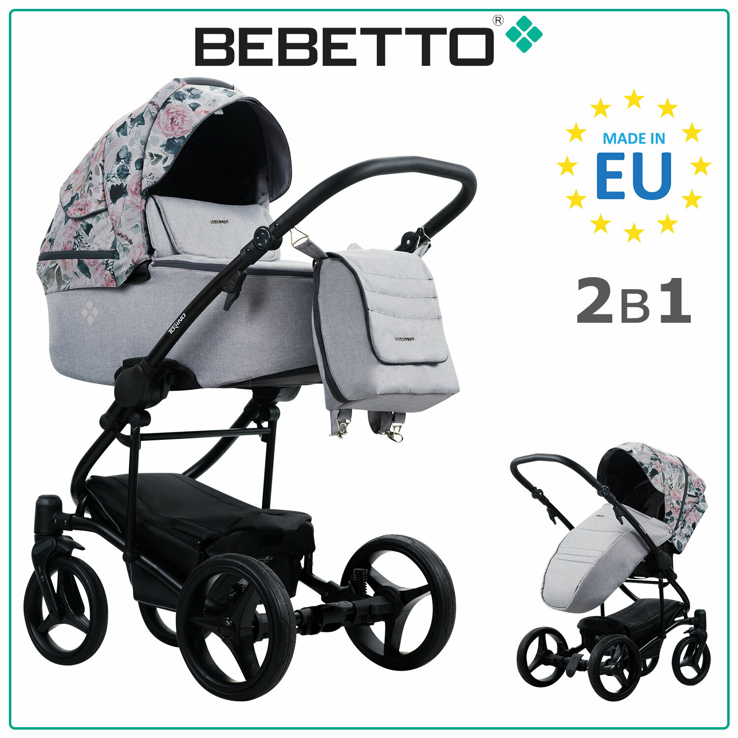 Детская коляска 2 в 1 Bebetto Torino TEX 01_CZM