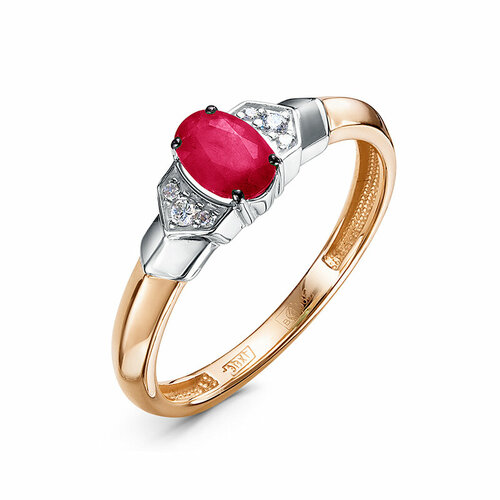 Кольцо Del'ta, красное золото, 585 проба, рубин, бриллиант, размер 17