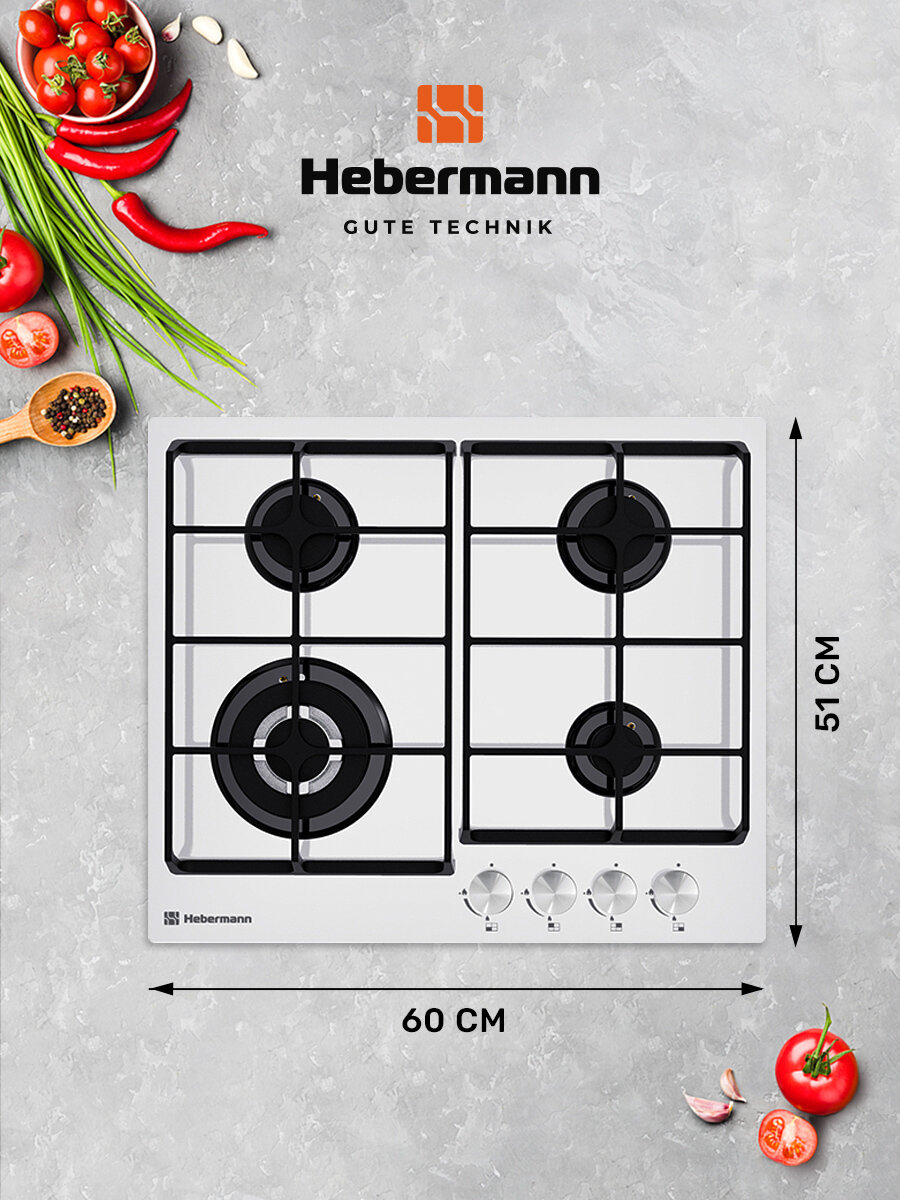 Варочная панель газовая встраиваемая Hebermann HBGG 604.1 W - фотография № 3