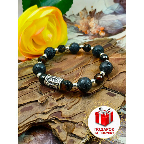 фото Браслет, агат, вулканическая лава, черный, серебряный magica