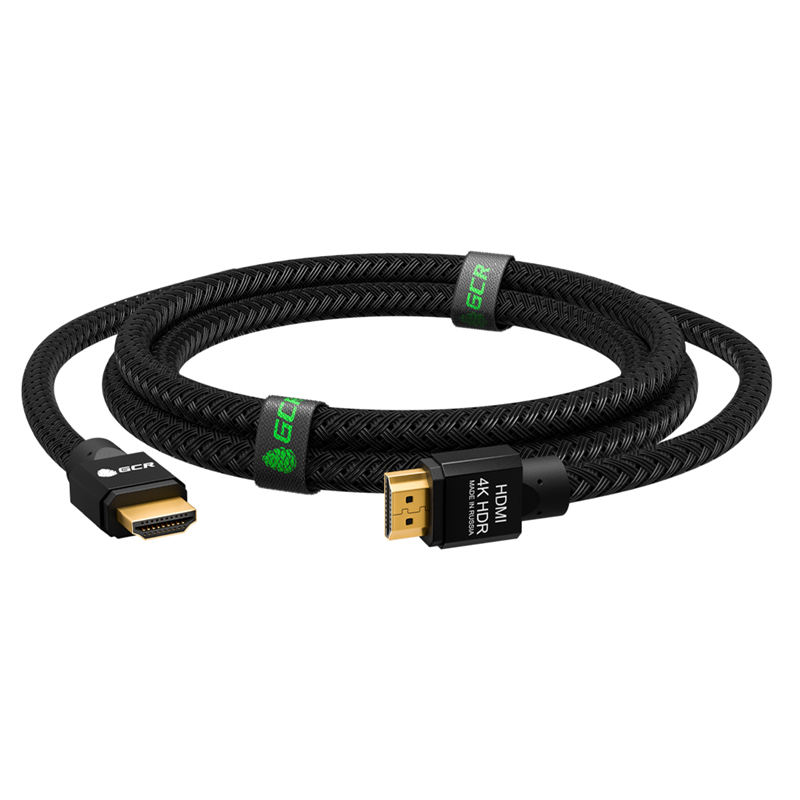 GCR Кабель 0.3m HDMI версия 2.0, HDR 4:2:2, Ultra HD, 4K 60 fps 60Hz/5K*30Hz, 3D, AUDIO, 18.0 Гбит/с, 28/28 AWG, OD7.8mm, тройной экран, BICOLOR нейлон, AL корпус зеленый, GCR-52288 Greenconnect HDMI - фото №2