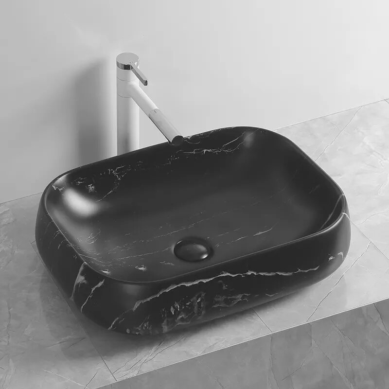 Раковина Cerutti SPA MMB2 накладная, мрамор матовый черный, прямоугольная 565х400х145 - фотография № 1