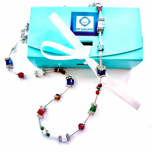 фото Ожерелье my lollipop из кубиков "funny cube"/бижутерия из синего, красного и зеленого ювелирного стекла
