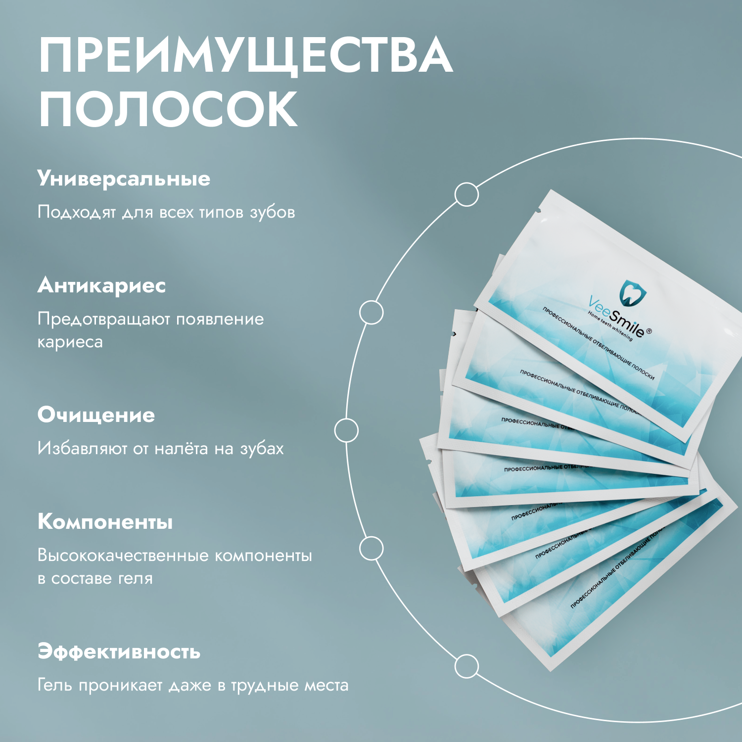 Отбеливающие полоски для зубов. Отбеливающий комплекс - VeeSmile. Курс на 7 дней.