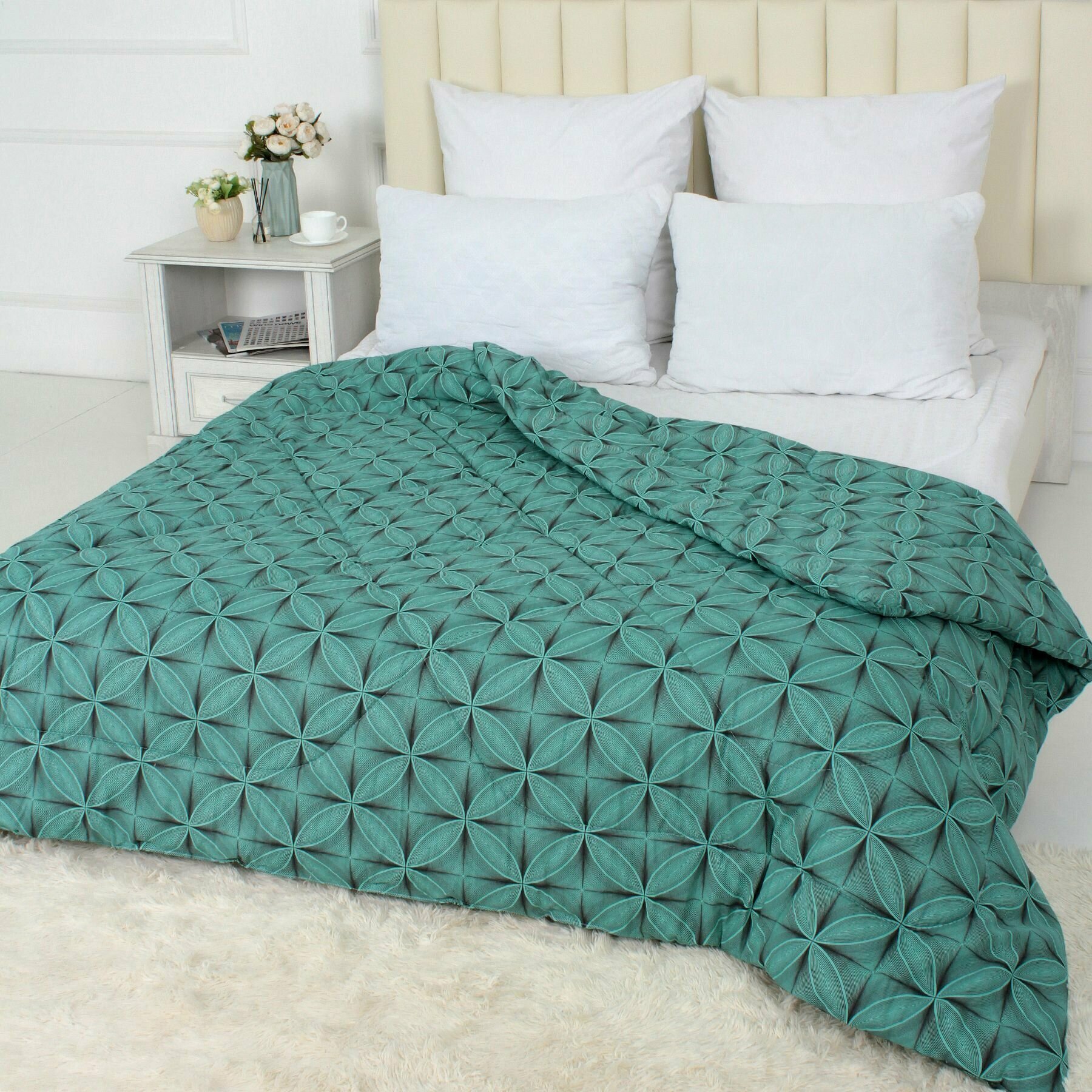 Одеяло зимнее ватное 1.5 спальное зеленый в бязи 100% хлопок - фотография № 2