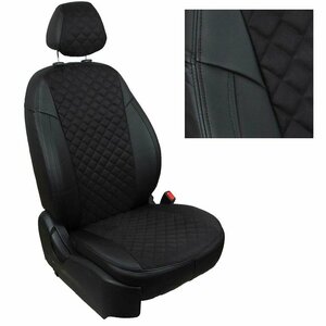 Чехлы на автомобильные сидения Автопилот для Mitsubishi Pajero 3-4 (5-ти дверн.) с 00г. (Алькантара ромб, Черный + Черный)