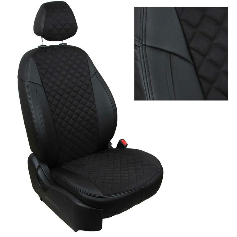 Чехлы на автомобильные сидения Автопилот для Nissan X-Trail T32 с 15г. (Алькантара ромб, Черный + Черный)