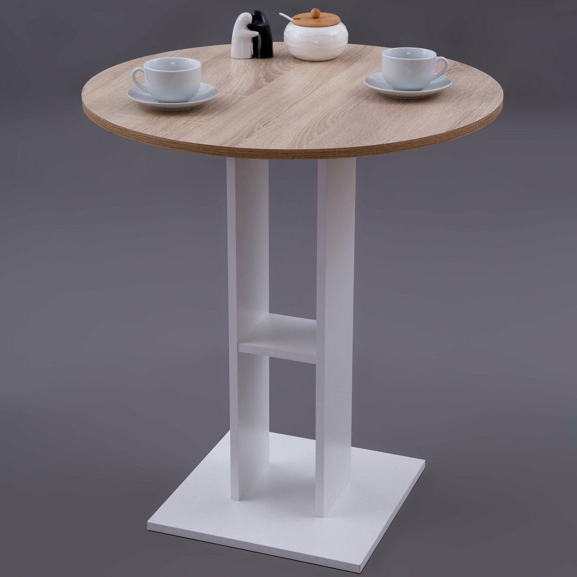 Обеденный стол Parma O, Дуб сонома/Белый, 70x70х78cм, VERAMENTE