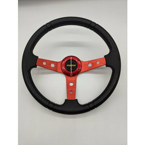 Универсальный гоночный руль полиуретан с небольшим выносом красный 350 мм