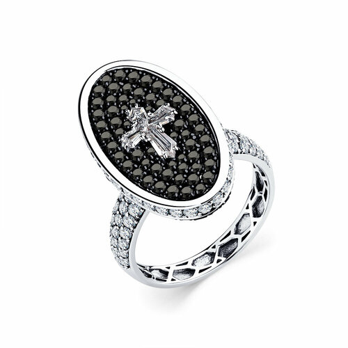Кольцо Diamant online, белое золото, 585 проба, бриллиант, размер 17.5, черный