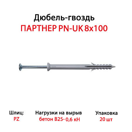 фото Дюбель-гвоздь партнер PN-UK 8x100 (20 шт.)- пакет Партнер