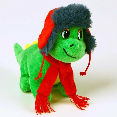 Мягкая игрушка Дракон, в шапке-ушанке, 15 см, цвет зелeный мягкая игрушка дракон в шапке ушанке и шарфе 15 см цвет зелeный