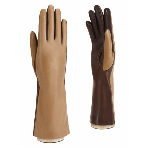 фото Перчатки eleganzza зимние, натуральная кожа, подкладка, сенсорные, размер 8, коричневый, бежевый