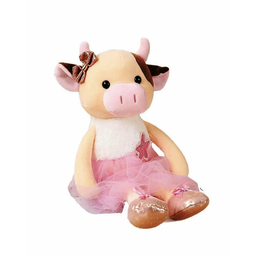 Мягкая игрушка Коровка в юбке, со звездой, 40 см (персиковый)