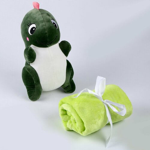фото Мягкая игрушка с пледом "дракон", цвет тёмно-зеленый россия