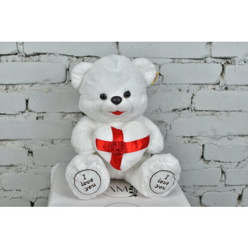 Мишка с сердцем с розочками 33 см