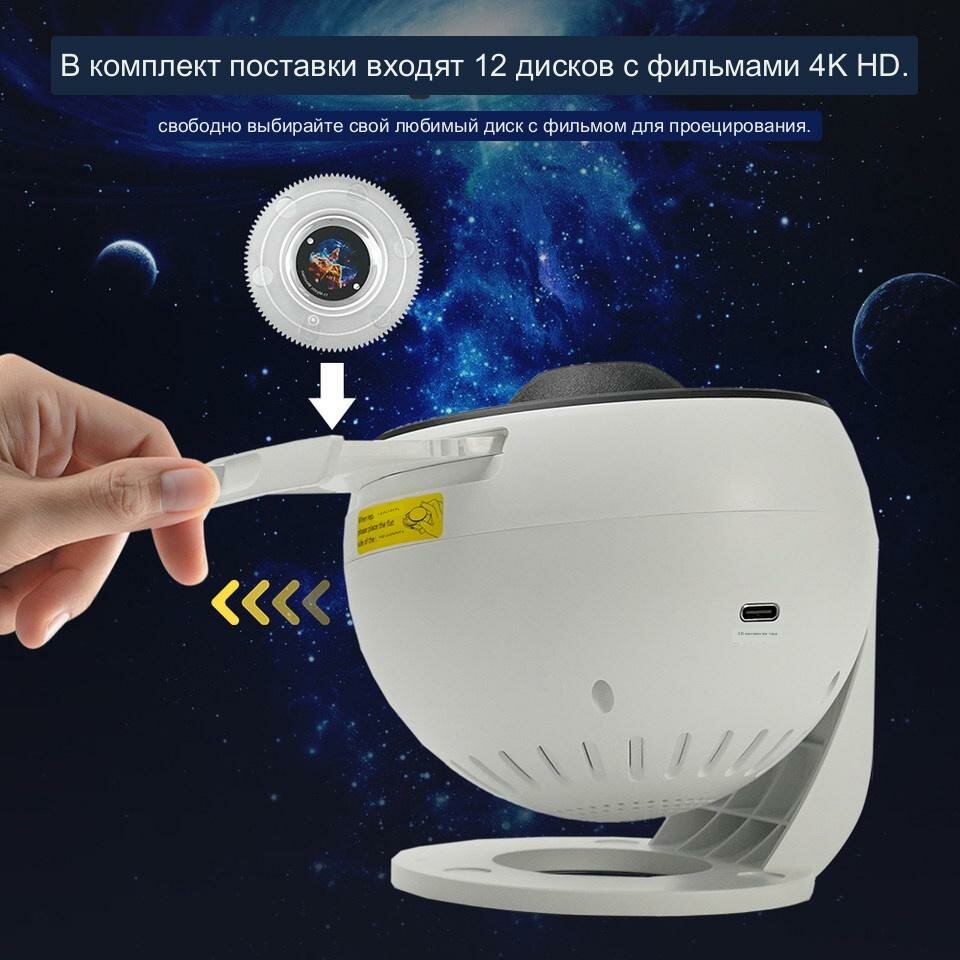 Проектор звездное небо / Галактический проектор ночного освещения/ планетарный светильник / вращающийся на 360 градусов/ NEW — фото 1