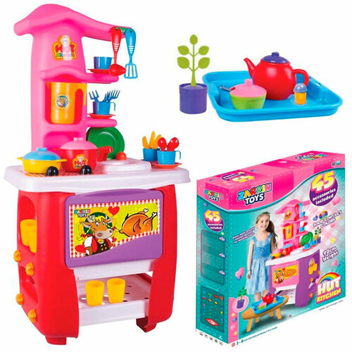 Кухня игровая Hut Kitchen с набором 45 предм, красн.-розов. наборы повара zarrin toys кухня игровая hut kitchen с набором 45 предметов цвет фиолетово розовый