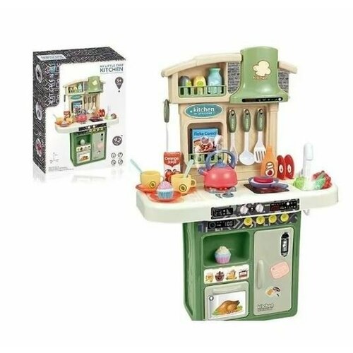 Детская яркая пластиковая игровая кухня, со светом и звуком (продукты, посуда, бытовая техника), 42 предмета