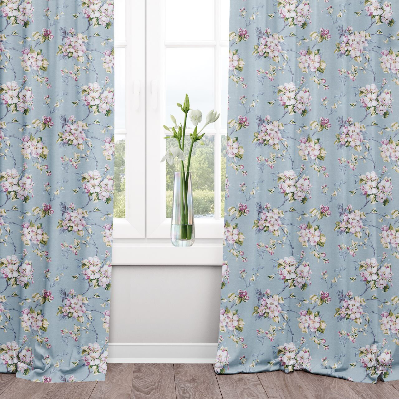 Штора для гостиной с подхватом «Живопись» 145*260см АртПостель рогожка 100% хлопок зеленый цветы