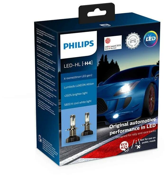 Лампы автомобильные светодиодные PHILIPS H4 X-treme Ultinon LED gen2 5800K (2 шт.) PHILIPS-11342XUWX2