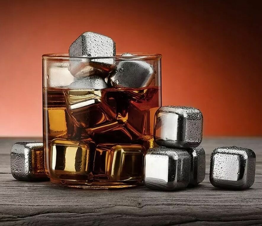 Лед многоразовый / Стальные камни для виски и коктейлей 8шт в наборе с щипцами и кейсом - фотография № 3