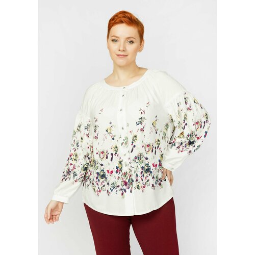 Блуза , нарядный стиль, размер 48/50, бежевый, белый