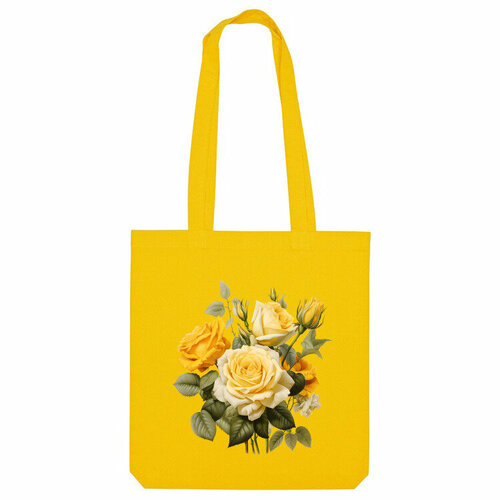 сумка коллаж капибара и цветы розы желтый Сумка шоппер Us Basic, желтый