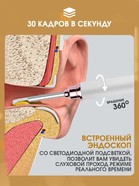 Умная ушная палочка для чистки ушей с камерой / Отоскоп / Прибор для чистки ушей