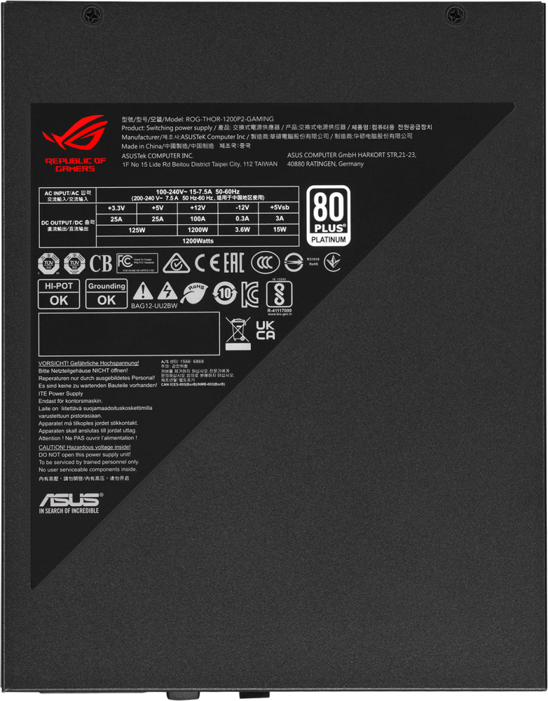 Блок питания ATX ASUS 90YE00L0-B0NA00 1200W, APFC, 80Plus Platinum, 135mm fan - фото №11