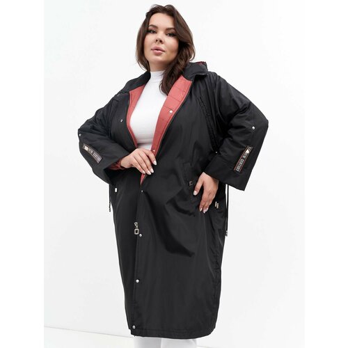 фото  куртка riches демисезонная, силуэт прямой, несъемный капюшон, утепленная, влагоотводящая, карманы, размер 56, черный