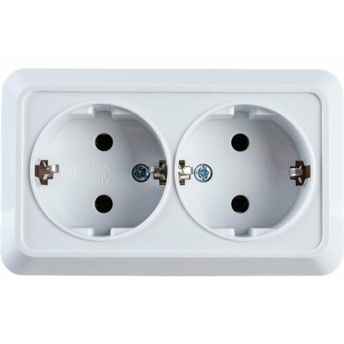 Двойная розетка ECON Астра с заземлением 16А, 250В белая 1109
