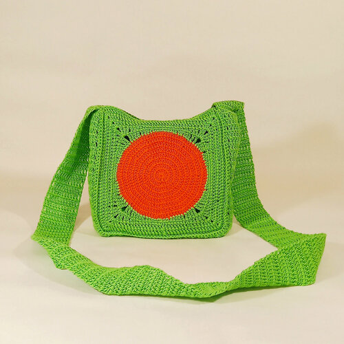 фото Сумка кросс-боди , фактура вязаная, зеленый, оранжевый speranskaya