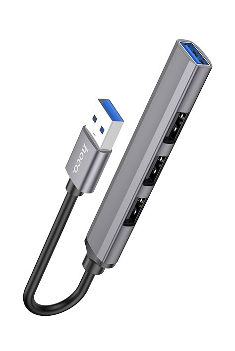 HUB адаптер Hoco HB26 USB 4 in 1, USB to USB3.0 + USB2.0*3, металлический корпус,13 см кабель, Темно-Серый — фото 8