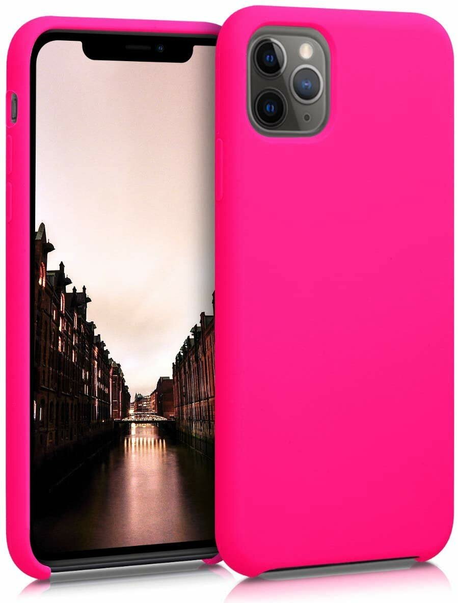 Чехол Silicone Case без логотипа с бархатной подложкой для iPhone 11 Pro Max Ярко-розовый (47)